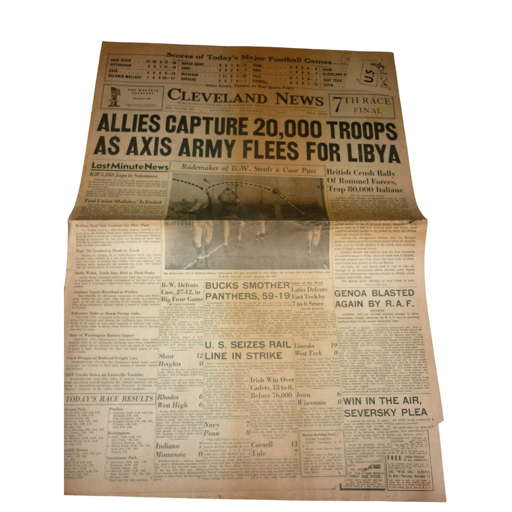 Nov 7 1942 Cleveland News WWII Newspaper Allies Capture 20000 Troops Libya